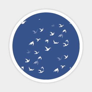 Flying Free Birds Silhouette In White Magnet